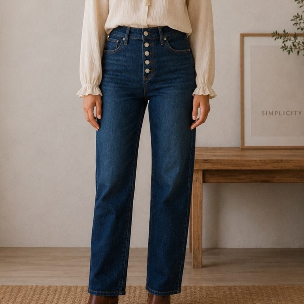 Judy Blue Blue Denim Straight Leg High waist  Exposed Button Jeans 27